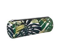 HEBSDFG Trousse à crayons ronde en cuir avec fermeture éclair dorée et imprimé de feuilles de palmier hawaïennes, pour l'école, le bureau, les voyages, Argenté., One Size, Cartable