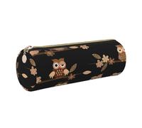 HEBSDFG Trousse à crayons ronde en cuir avec fermeture éclair dorée - Motif chouettes - Pour l'école, le bureau, les voyages, doré, One Size, Cartable