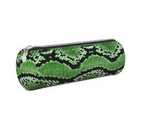 HEBSDFG Trousse à crayons ronde en cuir avec imprimé peau de serpent verte et pochette cosmétique, fermeture éclair dorée pour bureau, école, voyage, cadeau, Argenté., One Size, Cartable