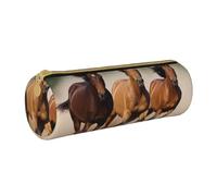 HEBSDFG Trousse à crayons ronde en cuir PVC avec fermeture éclair - Trois chevaux qui courent - Pour l'école, le bureau, les voyages - Cadeau élégant, blanc, Taille unique, Cartable