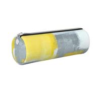 HEBSDFG Trousse à crayons ronde grise et jaune avec fermeture éclair dorée pour bureau, école, voyage, cadeau, Argenté., One Size, Cartable