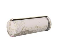 HEBSDFG Trousse à crayons ronde romantique avec imprimé Tour de Paris et trousse à cosmétiques, fermeture éclair dorée, organisateur de papeterie de bureau, trousse à crayons en cuir pour l'école, le