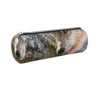 HEBSDFG Trousse à crayons ronde tendance avec imprimé loup et pochette cosmétique, fermeture éclair dorée pour bureau, école, voyage, cadeau, Argenté., One Size, Cartable