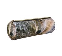 HEBSDFG Trousse à crayons ronde tendance avec imprimé loup et pochette cosmétique, fermeture éclair dorée pour bureau, école, voyage, cadeau, doré, One Size, Cartable