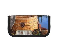 HEBSDFG Trousse à crayons rustique en forme de fer à cheval avec impression en bois avec fermeture éclair pour l'école, les voyages, le bureau et pour offrir en cadeau, Outil de pêche rustique, One