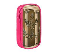 HEBSDFG Trousse à crayons style bâtiment antique avec branche d'olivier romaine et imprimé grec, trousse noire haute capacité avec emplacements pour stylos et pochettes pour l'école, les voyages, le