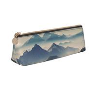 HEBSDFG Trousse à crayons triangulaire avec imprimé paysage avec montagnes et nuages, pochette à cosmétiques, organiseur en cuir PVC avec fermeture éclair pour l'école, le bureau, les voyages, cadeau