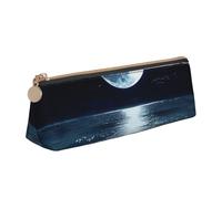 HEBSDFG Trousse à crayons triangulaire avec imprimé pleine lune dans la nuit et pochette cosmétique, organiseur en cuir PVC avec fermeture éclair pour l'école, le bureau, les voyages, blanc, Taille
