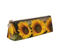 HEBSDFG Trousse à crayons triangulaire avec trois tournesols sur bois et pochette cosmétique, organiseur à fermeture éclair en cuir PVC pour l'école, le bureau, les voyages, blanc, Taille unique,