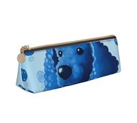 HEBSDFG Trousse à crayons triangulaire en cuir PVC avec fermeture éclair Motif caniche Bleu, blanc, Taille unique, Cartable