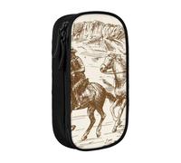 HEBSDFG Trousse à crayons West Desert avec cowboys chevaux, noir haute capacité avec emplacements pour stylos et pochettes pour l'école, les voyages, le maquillage, Noir , One Size, Cartable