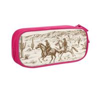 HEBSDFG Trousse à crayons West Desert avec cowboys chevaux, pour garçons et filles, noir, haute capacité, trousse de voyage, trousse de maquillage pour étudiants, école, université, bureau, rose, One