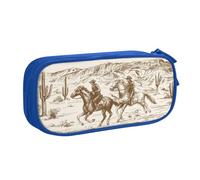 HEBSDFG Trousse à crayons West Desert avec cowboys chevaux, pour garçons et filles, noir, haute capacité, trousse de voyage, trousse de maquillage pour étudiants, école, université, bureau, bleu, One