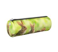 HEBSDFG Trousse ronde en cuir avec fermeture éclair dorée avec imprimé lapins amusants pour l'école, le bureau, les voyages, Argenté., One Size, Cartable