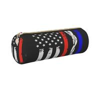 HEBSDFG Trousse ronde en cuir avec fermeture éclair dorée et imprimé drapeau américain pour l'école, le bureau, les voyages, doré, One Size, Cartable
