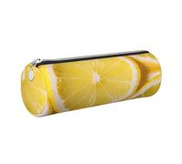 HEBSDFG Trousse ronde en cuir avec fermeture éclair dorée - Imprimé citron jaune - Pour l'école, le bureau, les voyages, Argenté., One Size, Cartable
