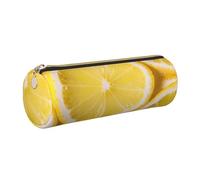 HEBSDFG Trousse ronde en cuir avec fermeture éclair dorée - Imprimé citron jaune - Pour l'école, le bureau, les voyages, doré, One Size, Cartable
