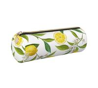 HEBSDFG Trousse ronde en cuir avec fermeture éclair dorée - Imprimé citron jaune - Pour l'école, le bureau, les voyages, doré, One Size, Cartable
