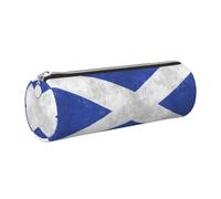 HEBSDFG Trousse ronde en cuir avec fermeture éclair dorée - Imprimé écossais rétro - Pour l'école, le bureau, les voyages, Argenté., One Size, Cartable