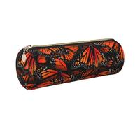 HEBSDFG Trousse ronde en cuir avec fermeture éclair dorée - Imprimé papillons monarques - Pour l'école, le bureau, les voyages, doré, One Size, Cartable