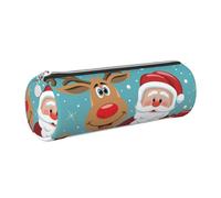 HEBSDFG Trousse ronde en cuir avec imprimé cerf du Père Noël et pochette cosmétique, fermeture éclair dorée pour bureau, école, voyage, cadeau, Argenté., One Size, Cartable