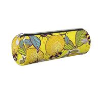 HEBSDFG Trousse ronde en cuir avec imprimé citron jaune et abeille, fermeture éclair dorée pour bureau, école, voyage, cadeau, Argenté., One Size, Cartable