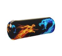 HEBSDFG Trousse ronde en cuir avec imprimé dragons de glace et de feu, fermeture éclair dorée, pour l'école, le bureau, les voyages, doré, One Size, Cartable