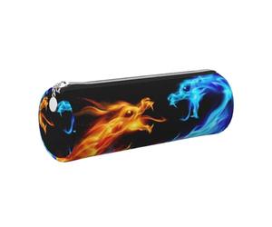 HEBSDFG Trousse ronde en cuir avec imprimé dragons de glace et de feu, fermeture éclair dorée, pour l'école, le bureau, les voyages, Argenté., One Size, Cartable
