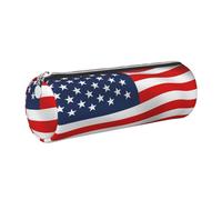 HEBSDFG Trousse ronde en cuir avec imprimé drapeau américain patriotique et pochette cosmétique, fermeture éclair dorée pour bureau, école, voyage, cadeau, Argenté., One Size, Cartable