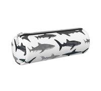 HEBSDFG Trousse ronde en cuir avec imprimé nautique requins et trousse à cosmétiques, fermeture éclair dorée pour bureau, école, voyage, cadeau, Argenté., One Size, Cartable