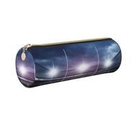 HEBSDFG Trousse ronde en cuir avec imprimé « Stadium Before Match Night » - Fermeture éclair dorée - Pour l'école, le bureau, les voyages, doré, One Size, Cartable