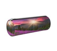 HEBSDFG Trousse ronde en cuir avec motif montagnes et fleurs roses - Fermeture éclair dorée - Pour l'école, le bureau, les voyages, Argenté., One Size, Cartable
