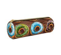 HEBSDFG Trousse ronde en cuir PVC avec fermeture éclair - Motif donuts colorés - Pour l'école, le bureau, les voyages - Cadeau élégant, blanc, Taille unique, Cartable