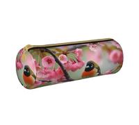 HEBSDFG Trousse ronde en cuir PVC avec fermeture éclair Motif oiseau dans un arbre de pêche, blanc, Taille unique, Cartable