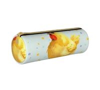 HEBSDFG Trousse ronde en cuir PVC avec fermeture éclair pour l'école, le bureau, les voyages - Jaune - Imprimé poulet, blanc, Taille unique, Cartable