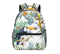 HEBSDFG West Desert Sac à dos léger pour ordinateur portable avec imprimé cowboys équitation chevaux pour étudiants, garçons et filles, Oiseau tropical feuilles, One Size, Sac à dos daypack