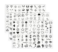 Hebterrka 30 feuilles 210 petits tatouages temporaires, doigts & mains, style cartoon bohème, faux tatouage autocollant, tatouages noirs vintage durables