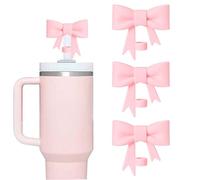 Hebterrka Lot de 3 couvercles de paille classiques en forme de nœud rose - Compatible avec les gobelets Stanley de 10 mm et de 100 ml - Embouts de paille réutilisables - Accessoires pour gobelets