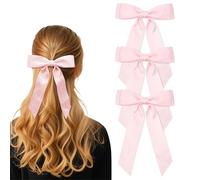 Hebterrka Pinces à cheveux nœuds roses 3 pièces, grandes pinces à nœuds à double couche en polyester doux, élégantes barrettes à cheveux pour toutes les occasions