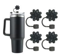 Hebterrka Stanley Cup Lot de 4 couvercles de paille en silicone à paillettes, adaptés aux gobelets de 100 à 90 ml, embouts de paille polyvalents, noirs