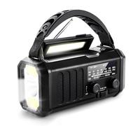 Hebupoe Radio Météo d'urgence FM/AM/, Radio Portable à Manivelle, Lampe de Poche, Alimentation Solaire 10000 MAh pour Camping en Plein Air