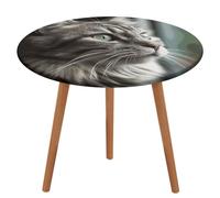 HEBVNJF Nappe ronde ajustée avec bord élastique, motif chat gris aux yeux verts, imperméable, nappe de table de pique-nique pour table ronde, salle à manger