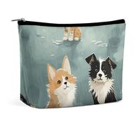 HEBVNJF Trousse de maquillage de voyage portable 3D loup attrape-rêves sac de rangement pour femme/fille, Chat et chien de pluie, Taille unique