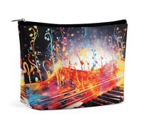 HEBVNJF Trousse de maquillage de voyage portable pour femme/fille Motif crâne maléfique, Clavier de piano coloré avec note de musique, Taille unique