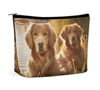 HEBVNJF Trousse de maquillage de voyage portable pour femme/fille Motif lézard blanc, Deux Golden Retrievers, Taille unique