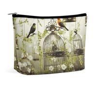 HEBVNJF Trousse de maquillage de voyage portable pour femme/fille Motif papillons Narcisse Fleurs, Cage à oiseaux et oiseaux, Taille unique