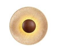 HEBXMF Applique murale simple style rétro français, applique ronde personnalisée, source de lumière LED, applique murale en bois de travertin jaune, luminaires décoratifs pour chambre, café ou entrée