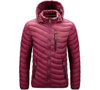 Hecatombic Doudoune Légère À Capuche Détachable Et Chaude Pour Hommes De Couleur Unie Coupe Ajustée Automne Et Hiver Doudoune Coupe-vent Décontractée En Plein Air À La Mode (Rouge,TG)