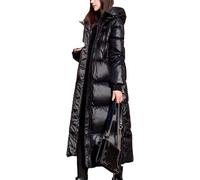 Hecatombic Doudoune Longue épaisse et Ample pour Femme Parka à Capuche Brillante Coupe-Vent imperméable Chaude Longue avec Poche et Fermeture éclair (Noir,3XL)