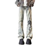 Hecatombic Jeans Évasés Imprimés Avant-gardistes Rétro Délavés pour Hommes Mode Décontractée Tendance Goth Street Jeans Droits Minces pour Skateboard en Plein Air